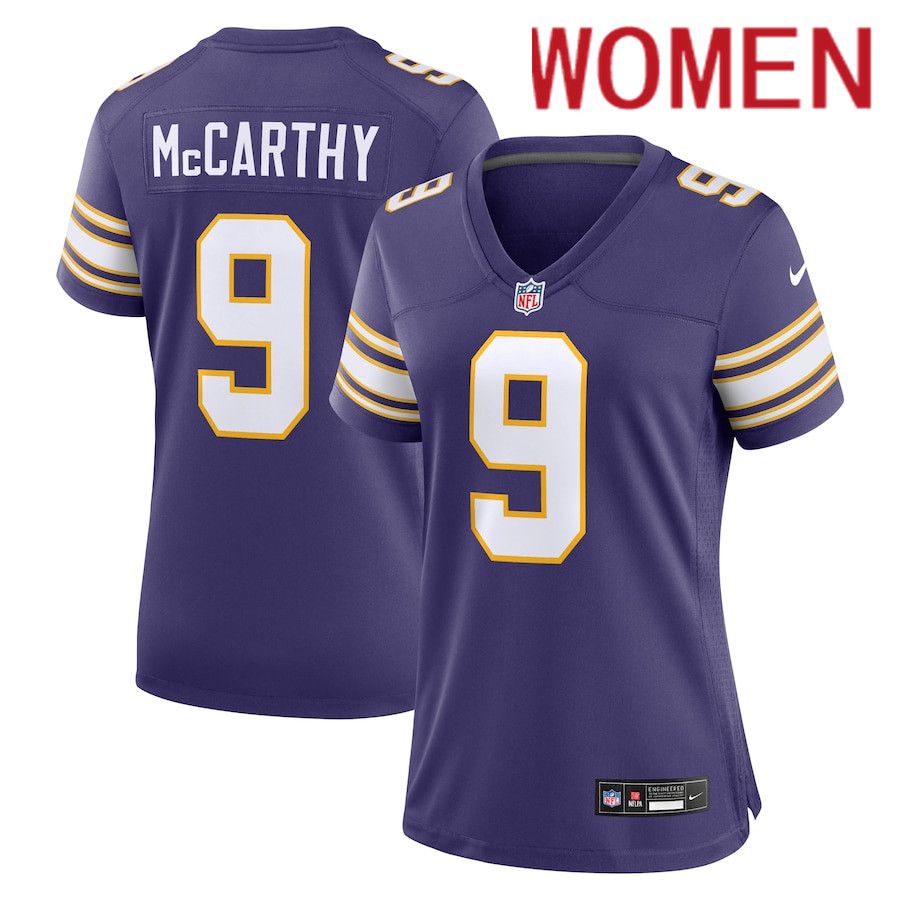 Women Minnesota Vikings #9 J.J. McCarthy Nike Purple 2nd Alternate 2024 NFL Draft First Round Pick Player Game Jersey